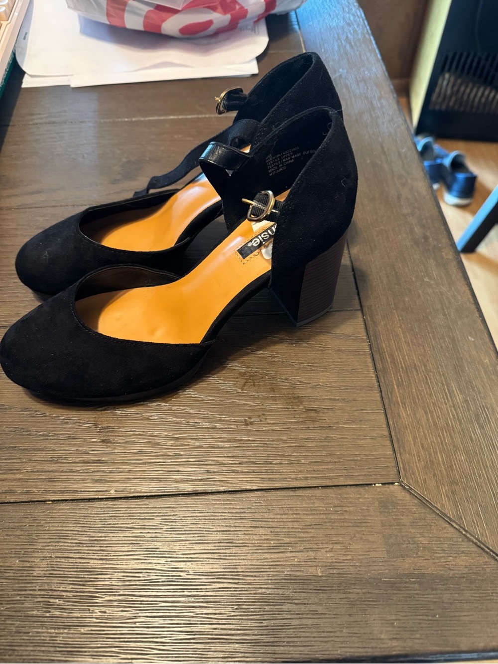 Black Ankle-Strap Block Heel Pumps - Womens